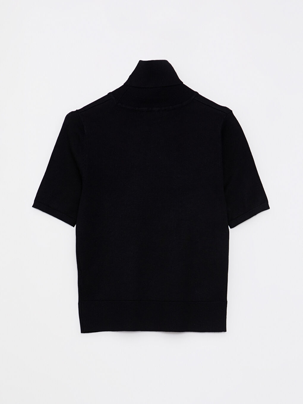 Siyah Balıkçı Yaka Düz Kısa Kollu Kadın Triko Kazak-6