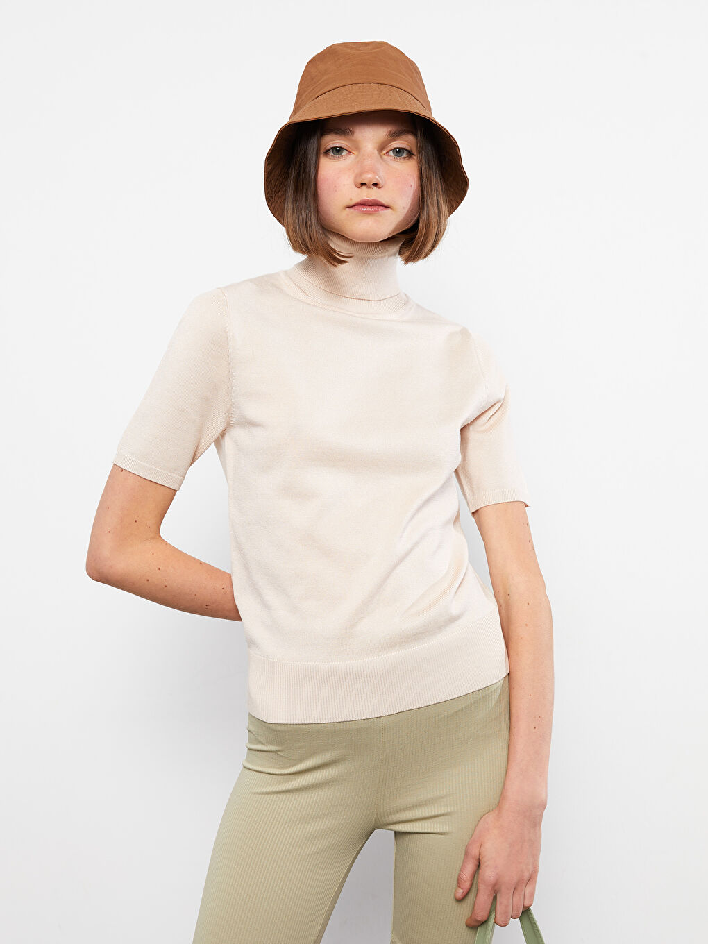 LCW Vision Turtleneck Regular Short Sleeve Women's Tricot Sweater -W24120Z8-FWS