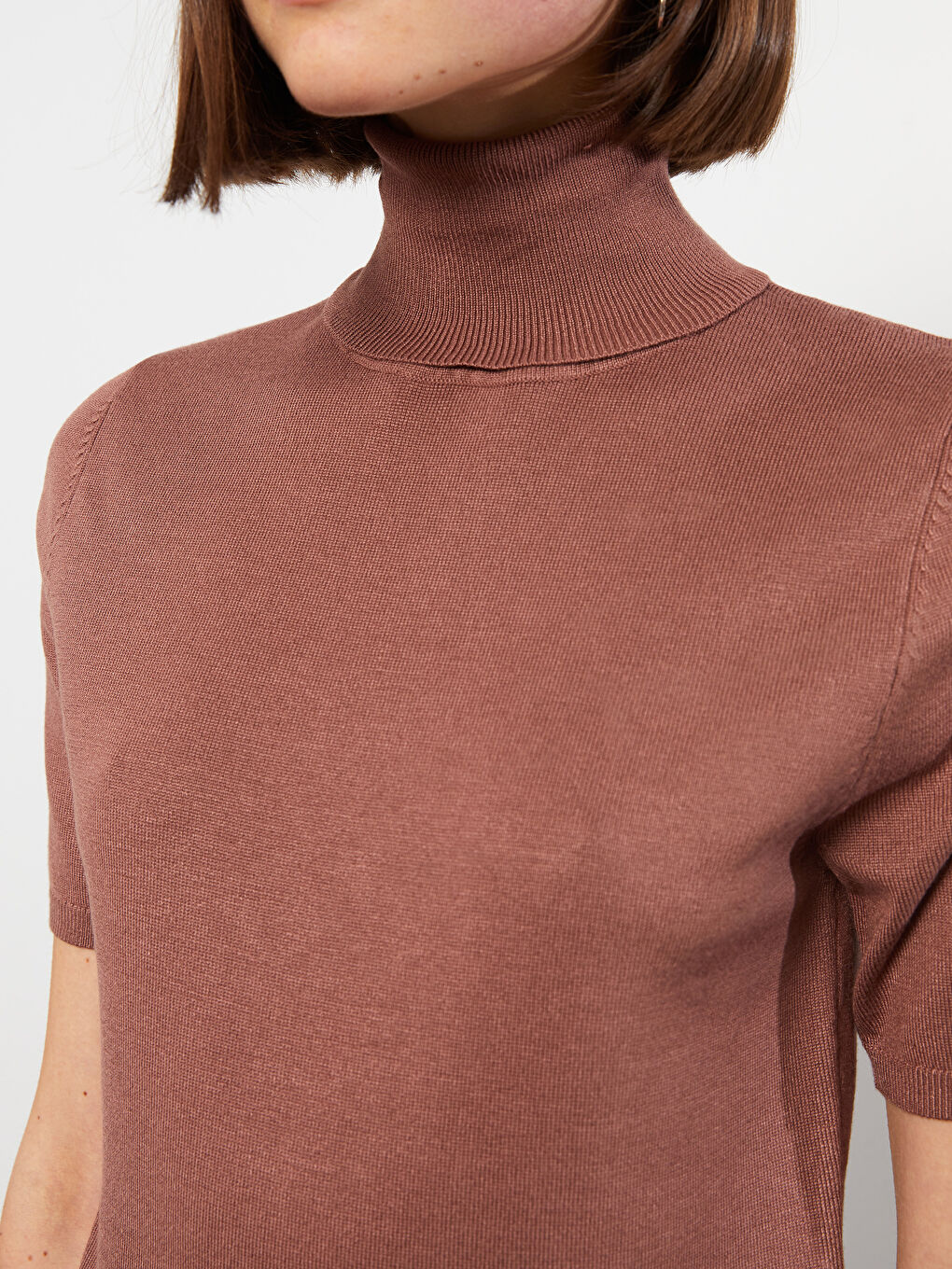 Turtleneck Regular Short Sleeve Women's Tricot Sweater-2