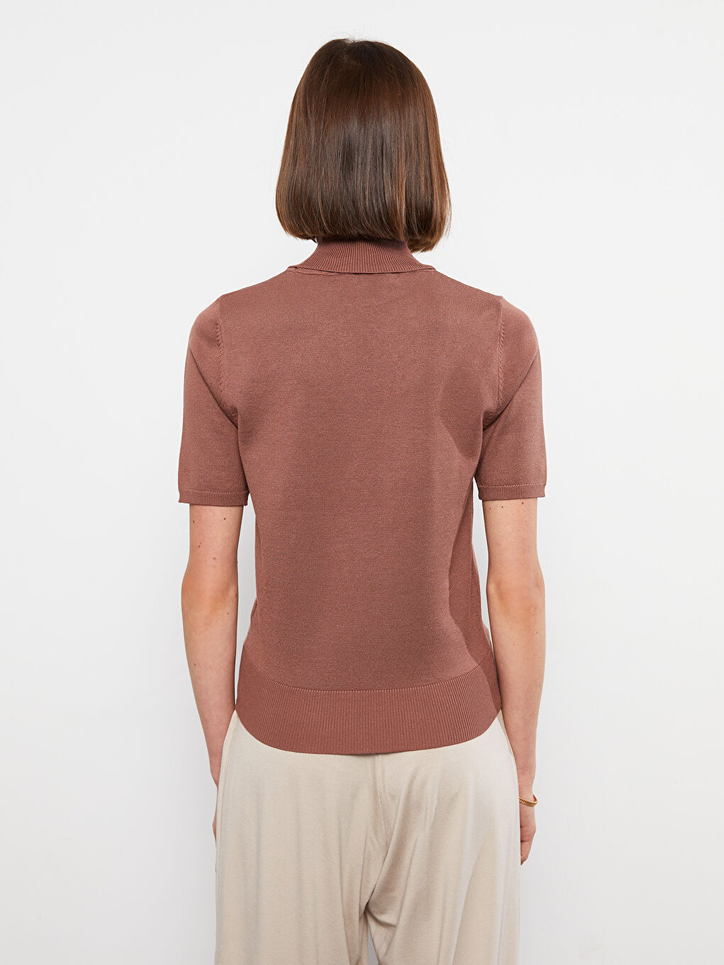 Turtleneck Regular Short Sleeve Women's Tricot Sweater-3