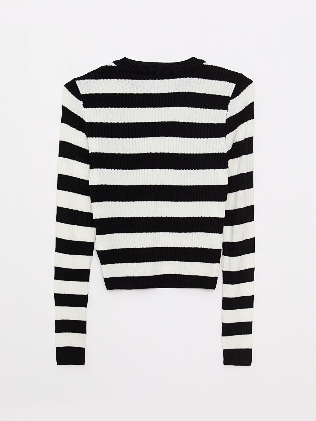 Ekru Bisiklet Yaka Çizgili Uzun Kollu Kadın Triko Kazak-6