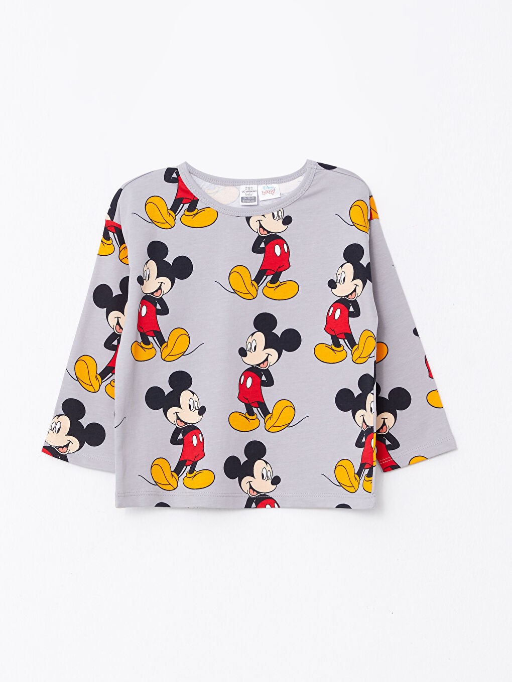 Crew Neck Long Sleeve Mickey Mouse Printed Baby Boys' Pyjama Set-1