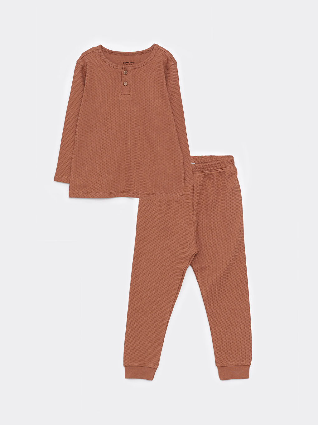 Kahverengi Bisiklet Yaka Uzun Kol Basic Erkek Bebek Pijama Takımı