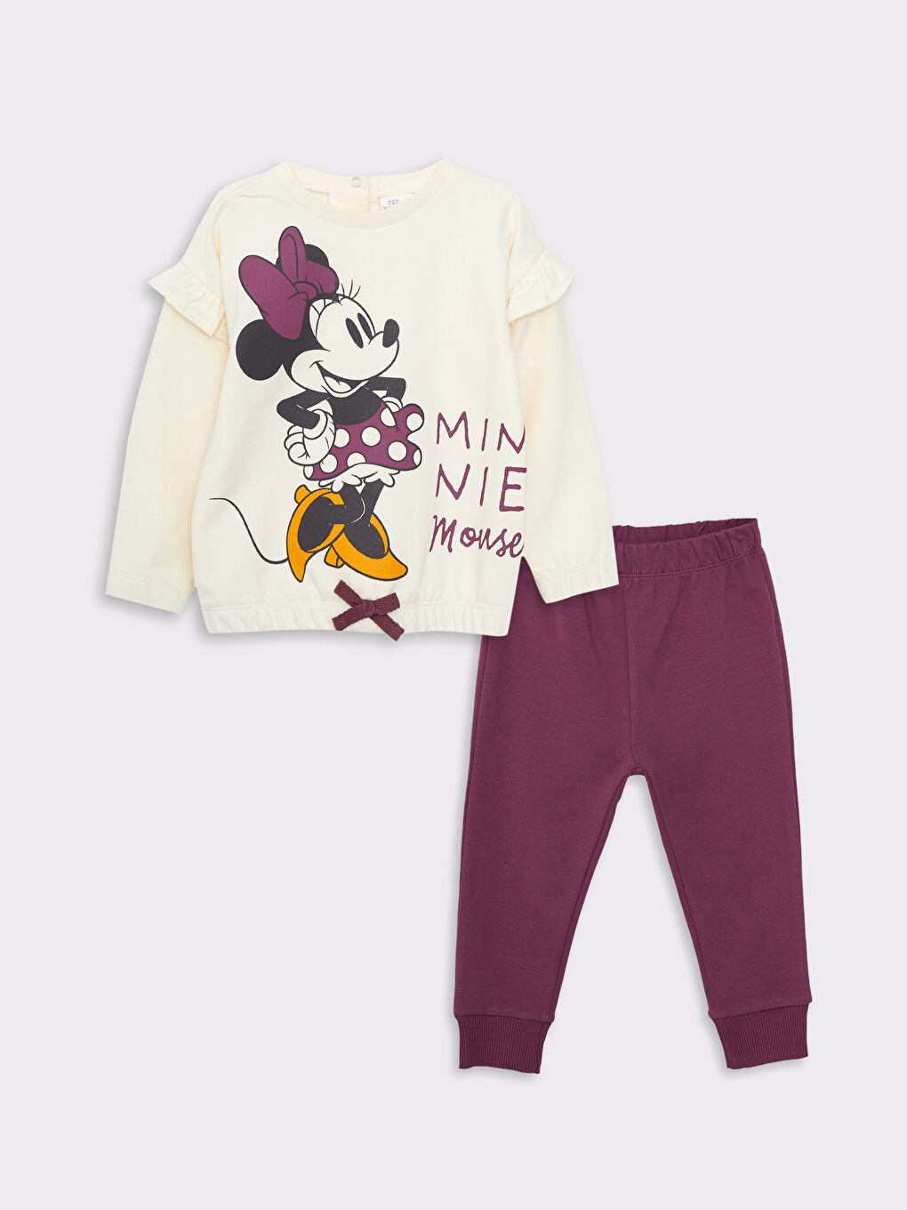 Crew Neck Long Sleeved Minnie Mouse Printed Baby Girl Sweatshirt and Pants 2-Pack