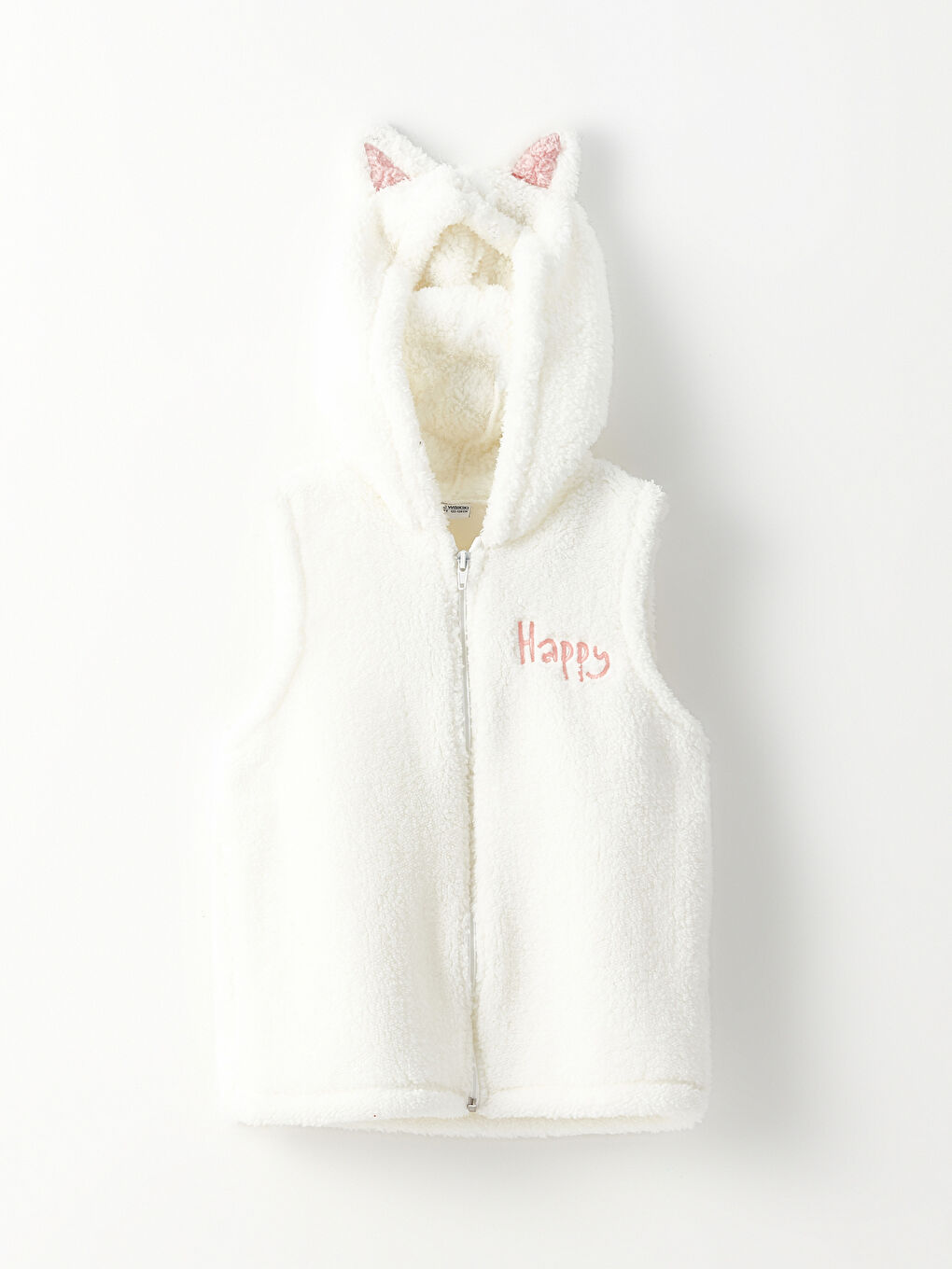 LCW Kids Hooded Embroidery Detailed Plush Girl Vest -W24144Z4-R9J