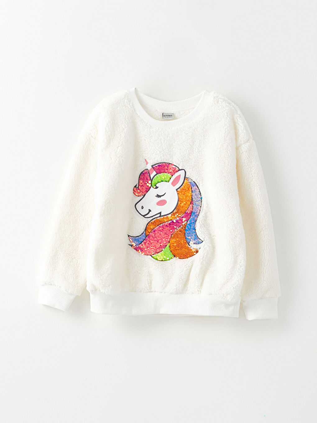 LCW Kids Crew Neck Embroidered Long Sleeve Plush Girl Sweatshirt -W24149Z4-R9J