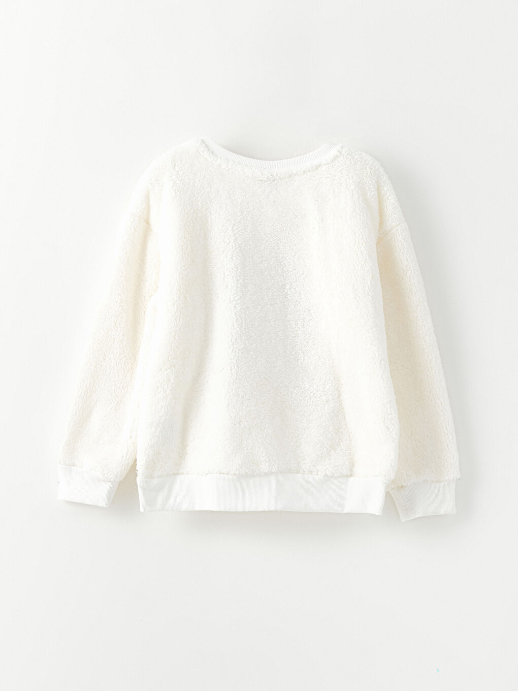 LCW Kids Crew Neck Embroidered Long Sleeve Plush Girl Sweatshirt -W24149Z4-R9J