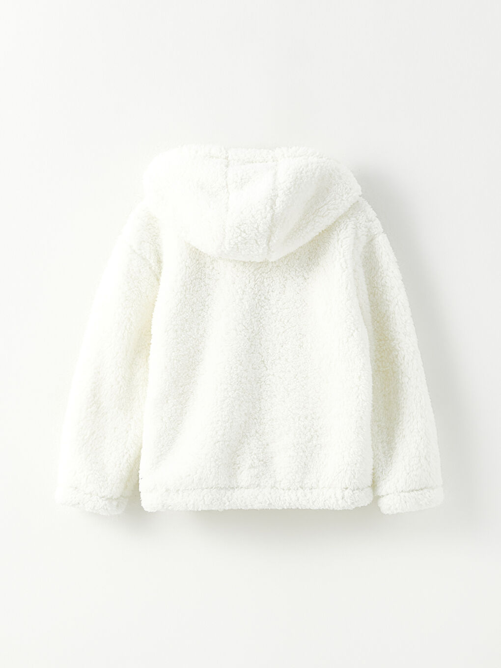 Ekru Kapüşonlu Nakışlı Uzun Kollu Pelüş Kız Çocuk Fermuarlı Sweatshirt-3