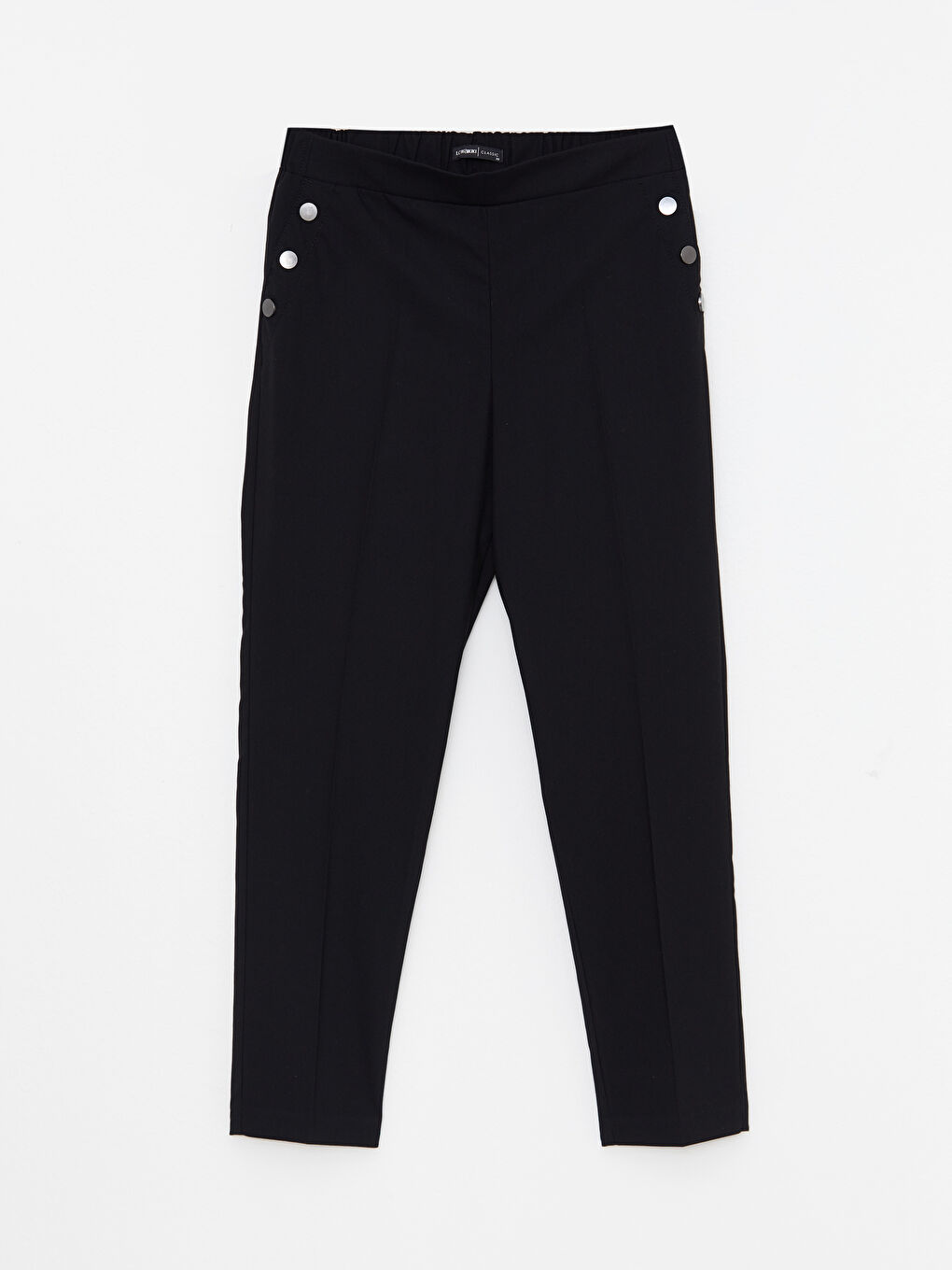 Jednostavne ženske pantalone standardnog kroja sa gumom na pojasu-5