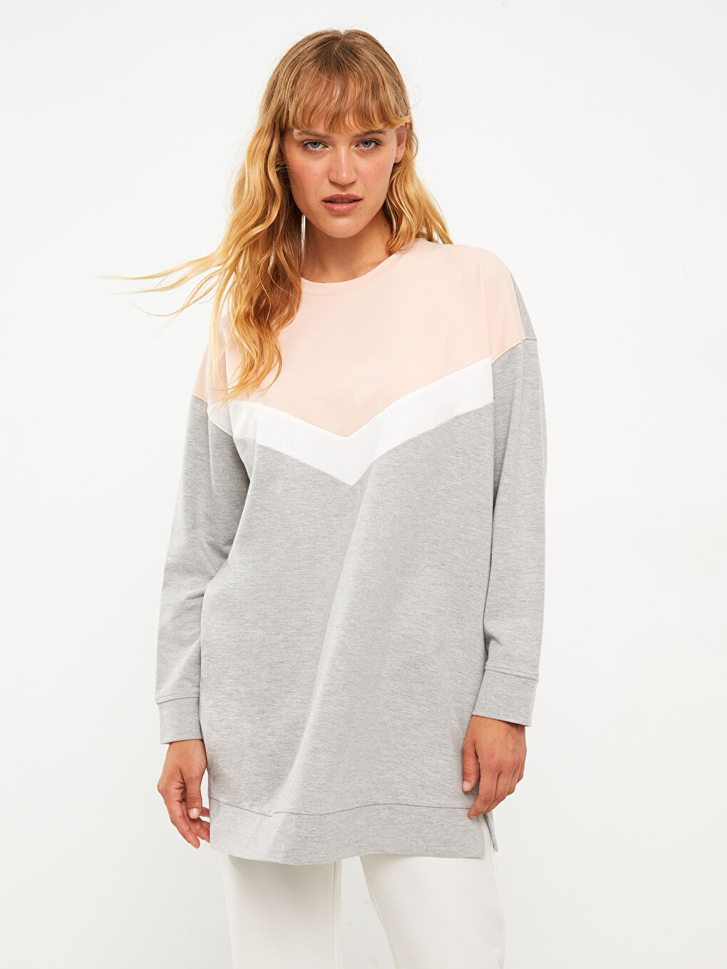 LCWAIKIKI Basic Rundhalsausschnitt Langarm Damen Sweatshirt-Tunika mit Farbblock -W24178Z8-LAL