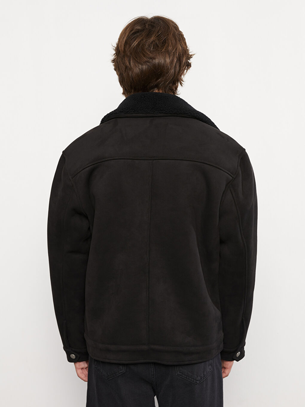 Siyah Standart Kalıp Kürk Yaka Erkek Mont-5