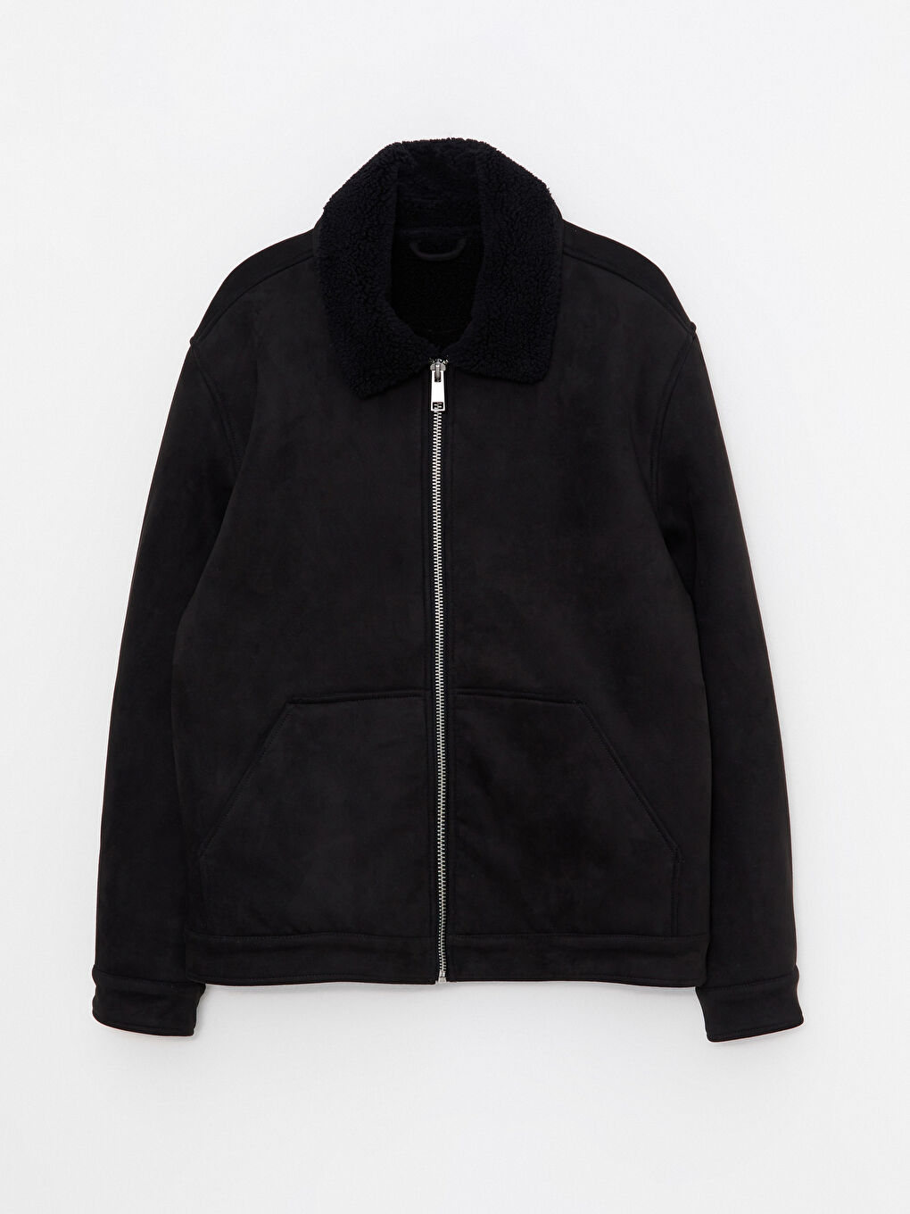 Siyah Standart Kalıp Kürk Yaka Erkek Mont-6