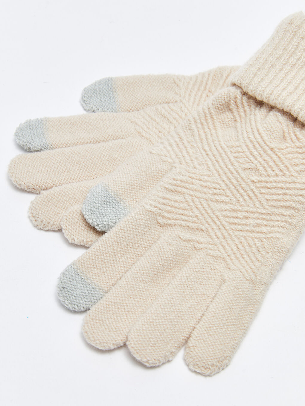 Ekru Dokunmatik Detaylı Kadın Eldiven-1