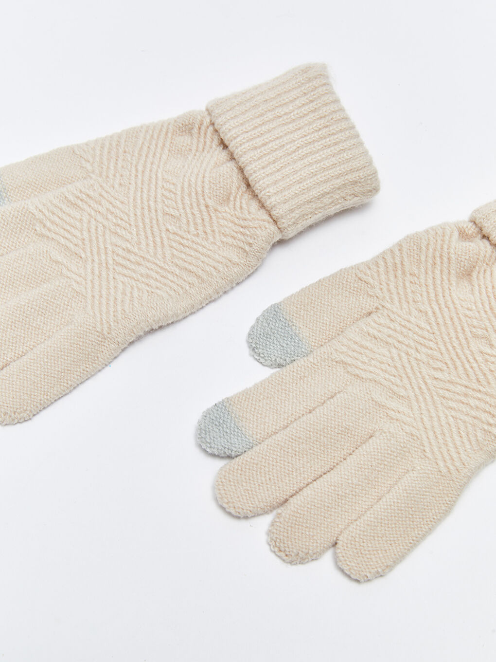 Ekru Dokunmatik Detaylı Kadın Eldiven-2