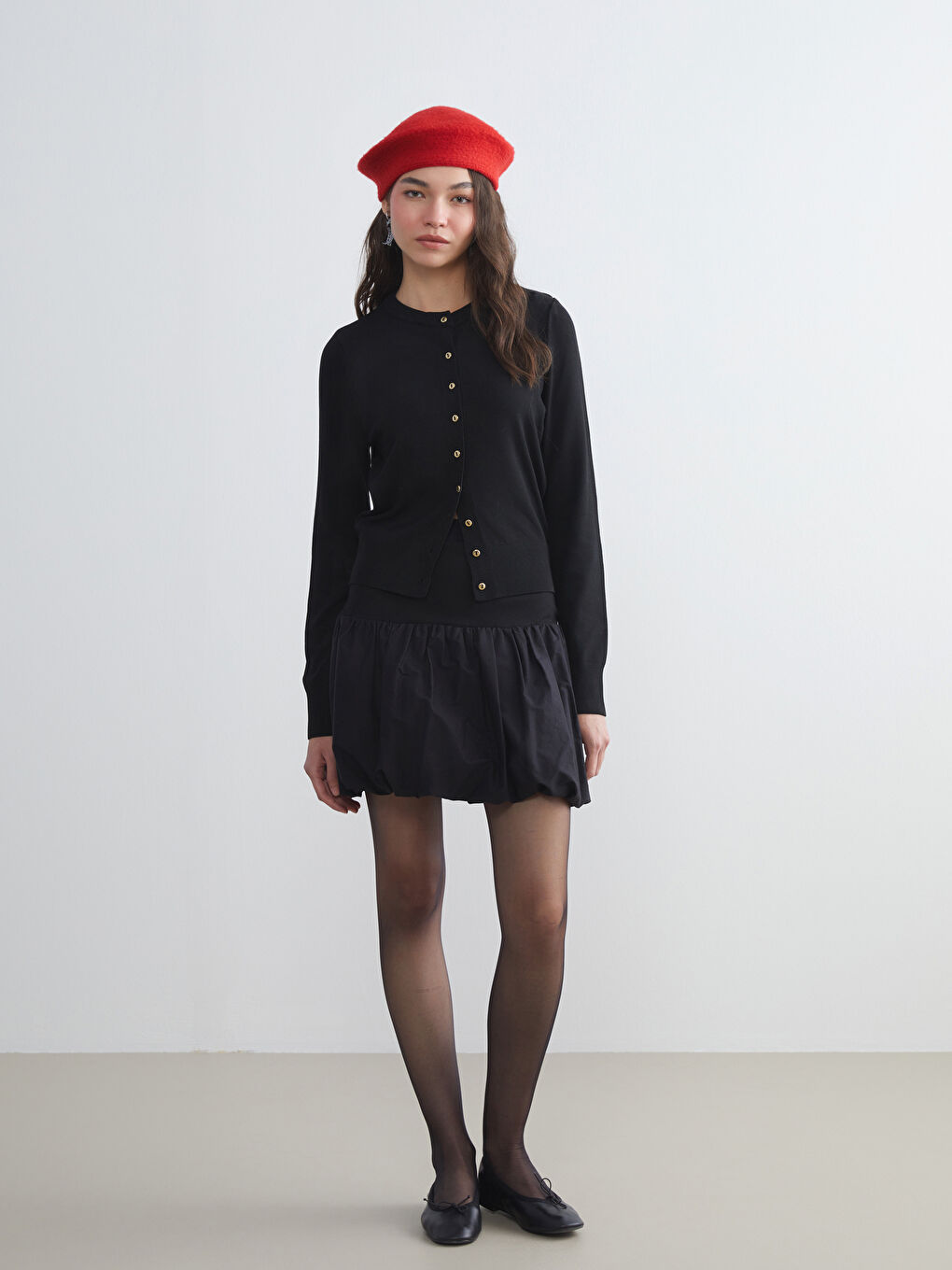 Kırmızı Kadın Düz Triko Ressam Bere-1