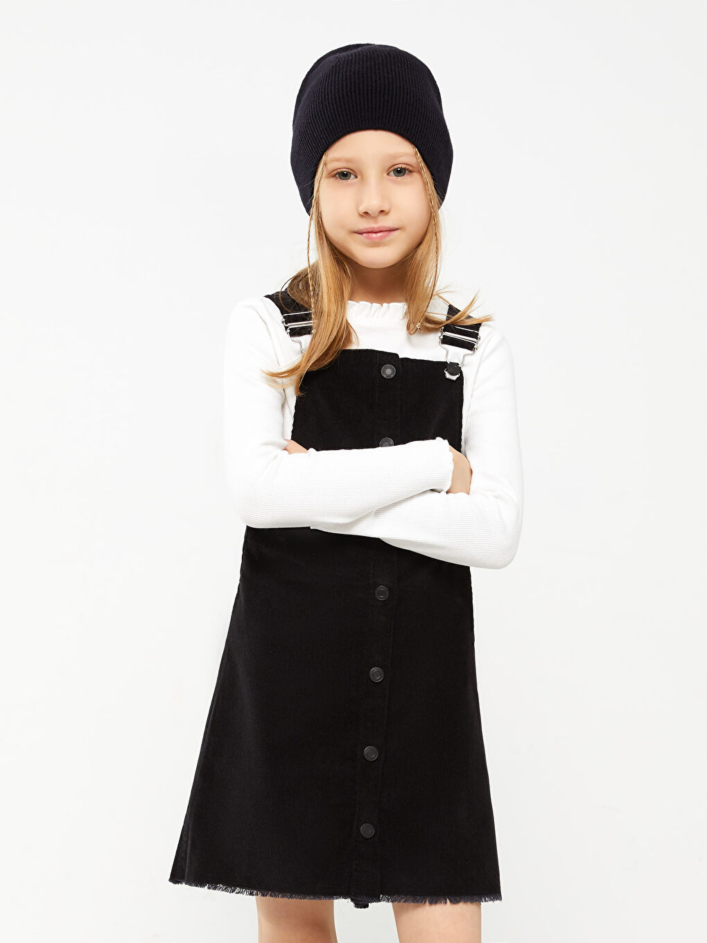 LCW Kids Square Neck Basic Strappy Girl Velvet Bib and Brace Dress -W24203Z4-CVL
