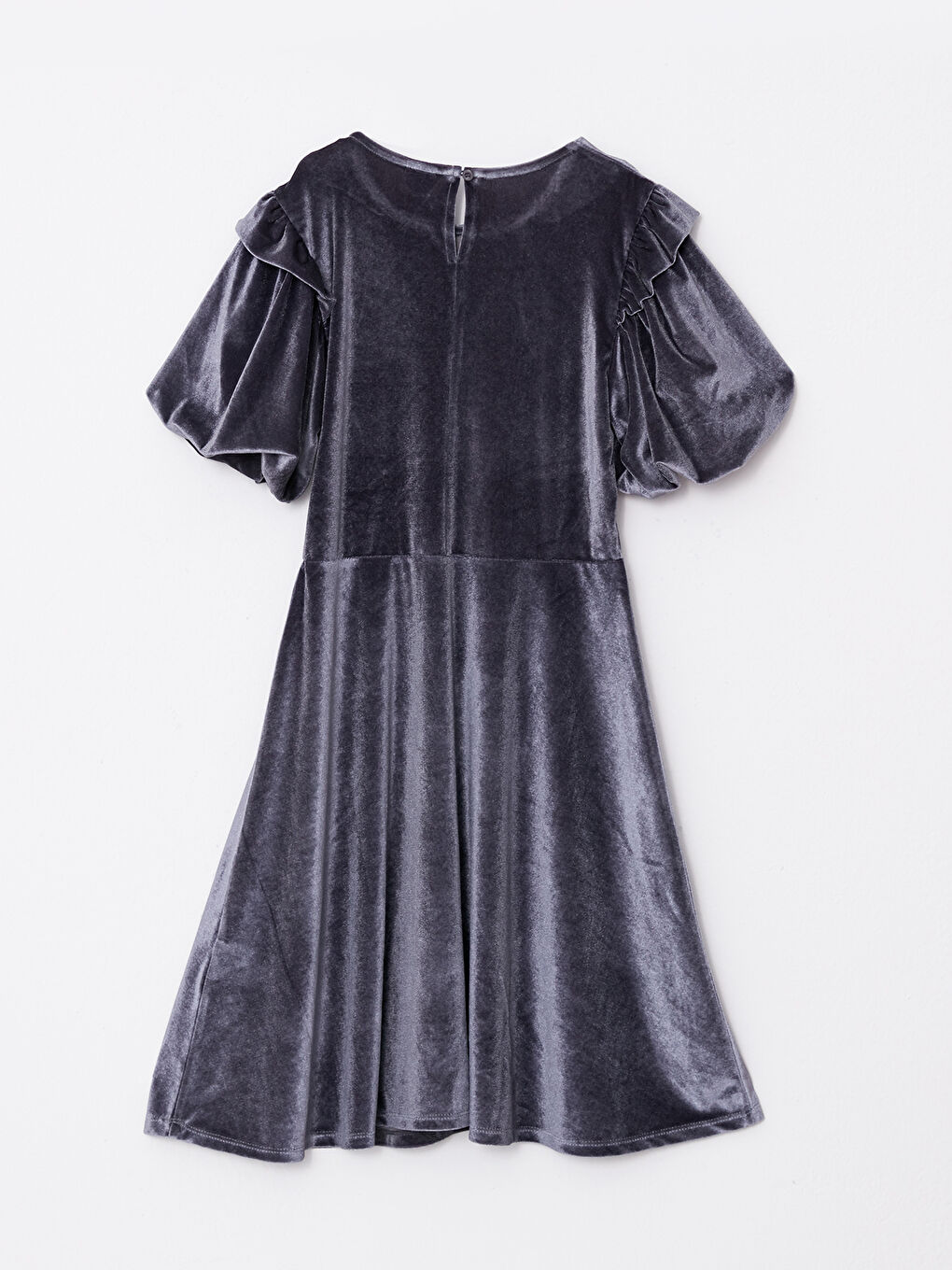 Crew Neck Basic Short Sleeve Velvet Girl Dress-1