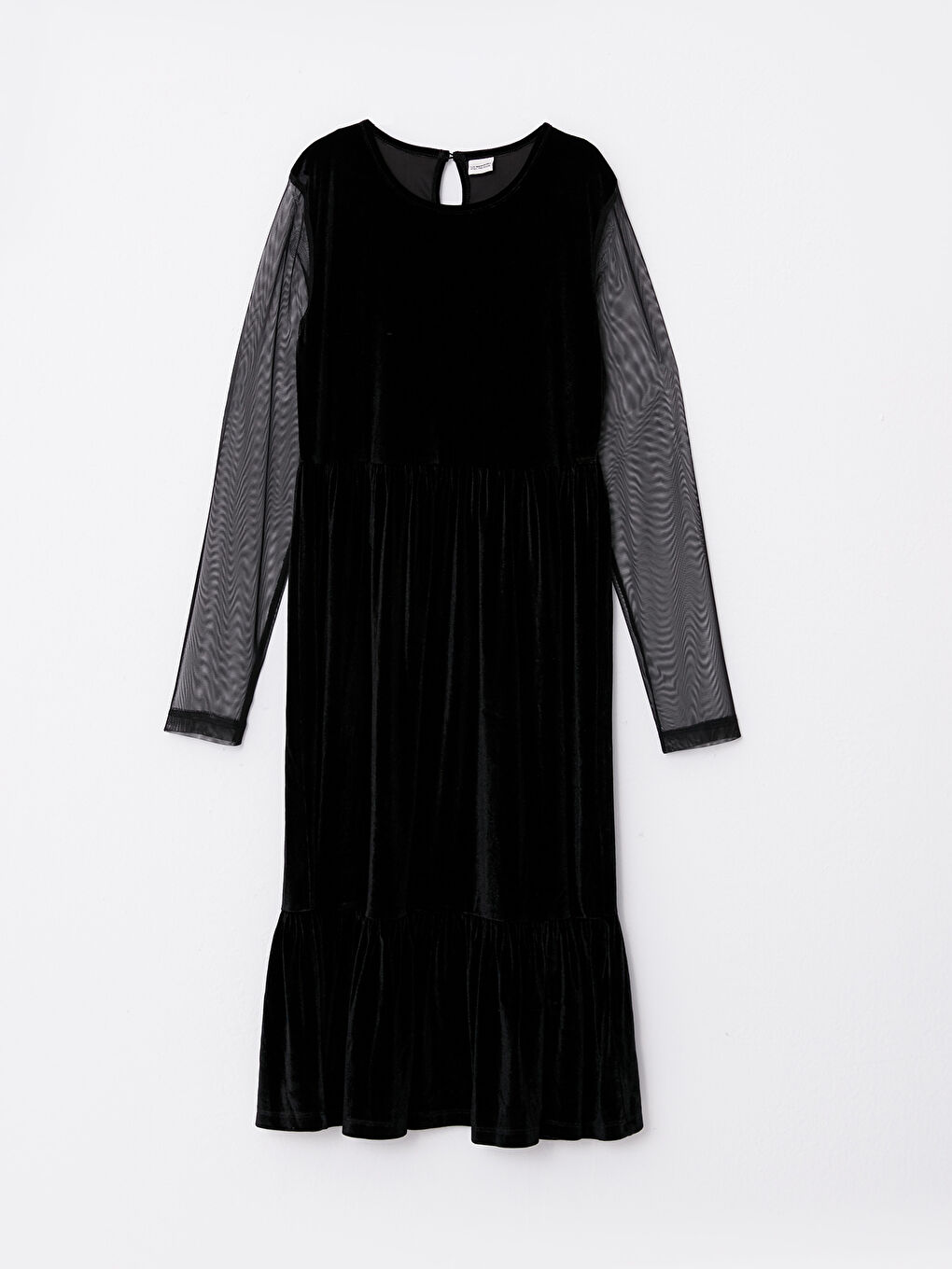 Crew Neck Basic Long Sleeve Velvet Girl Dress -W24222Z4-CVL