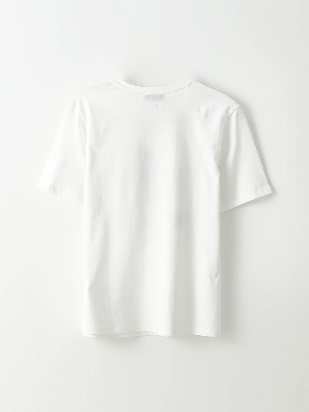 Ekru Bisiklet Yaka Baskılı Kısa Kollu Pamuklu Kadın Tişört-7