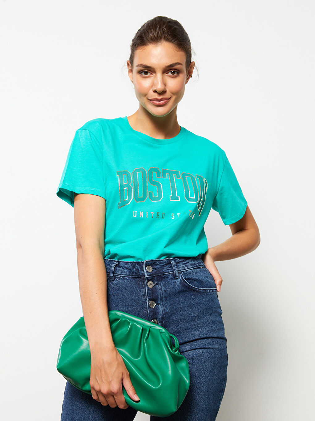 Crew Neck Printed Short Sleeve Women's T-Shirt-1