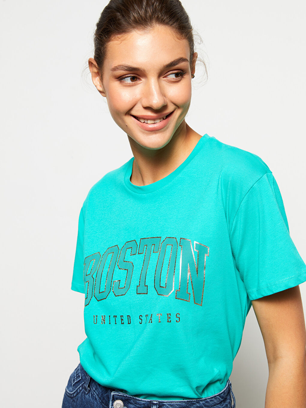 Crew Neck Printed Short Sleeve Women's T-Shirt-2