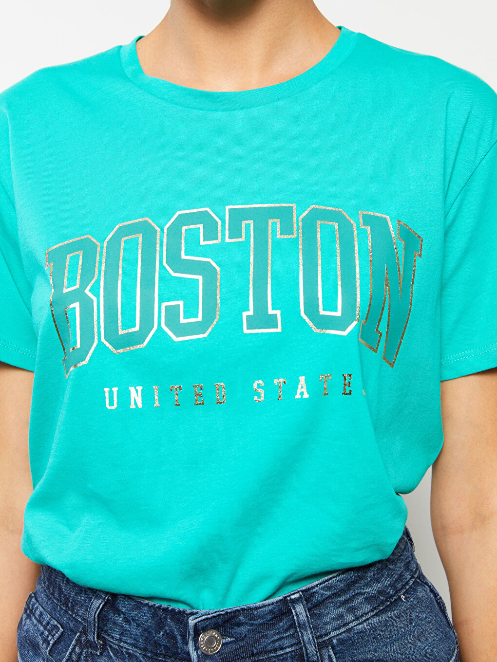 Crew Neck Printed Short Sleeve Women's T-Shirt-3