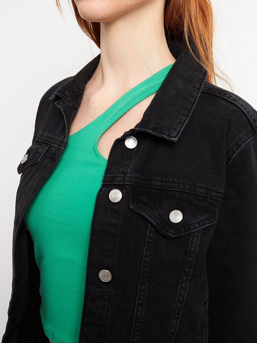 Veste en jean à col pour Femmes-3