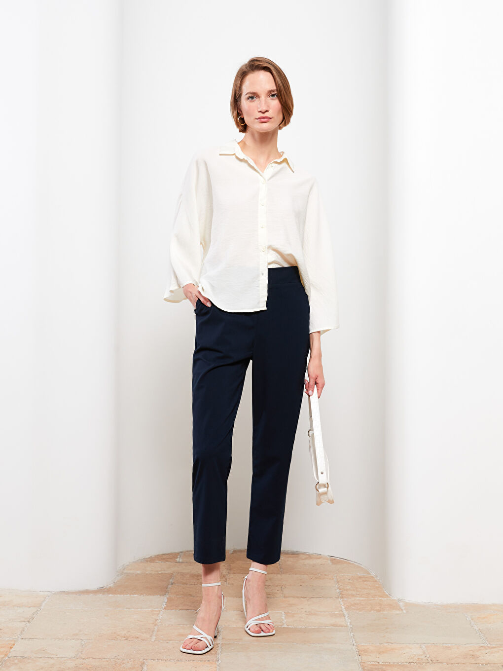 Damen Elastischer Bund Lockerer Sitz Reguläre Hose-1