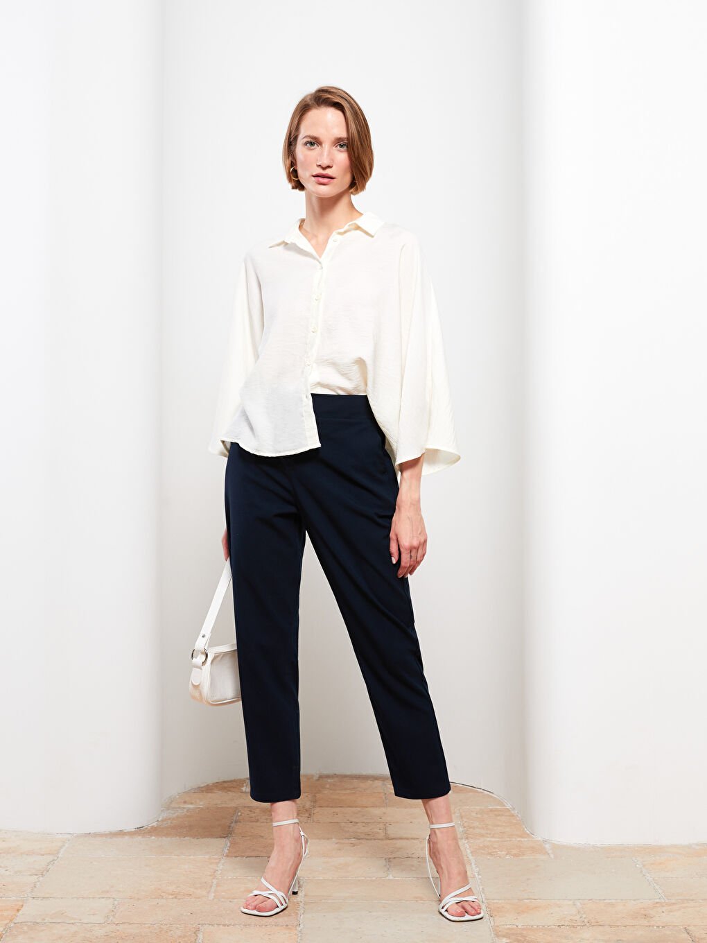 Damen Elastischer Bund Lockerer Sitz Reguläre Hose-3