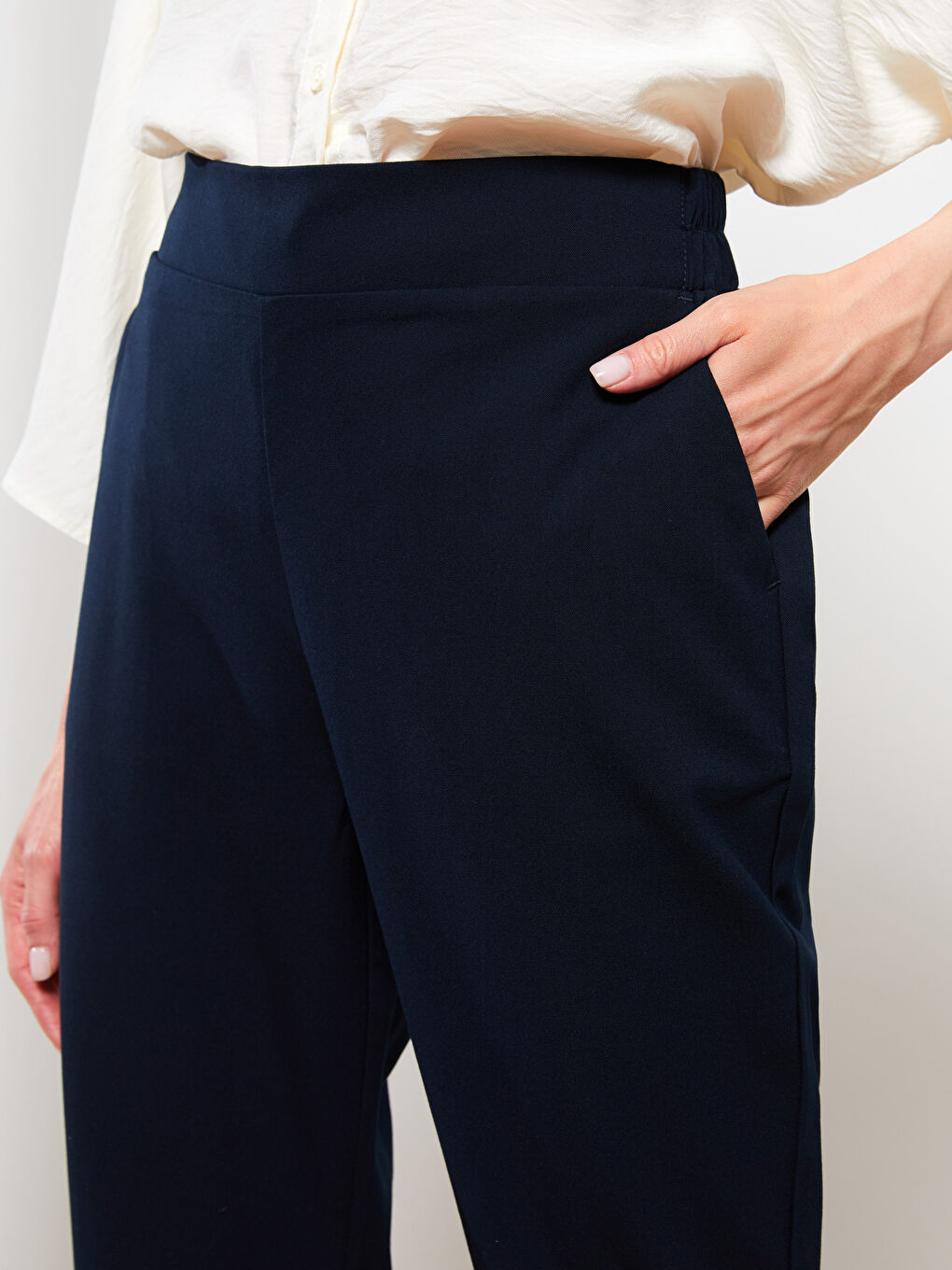 Damen Elastischer Bund Lockerer Sitz Reguläre Hose-5