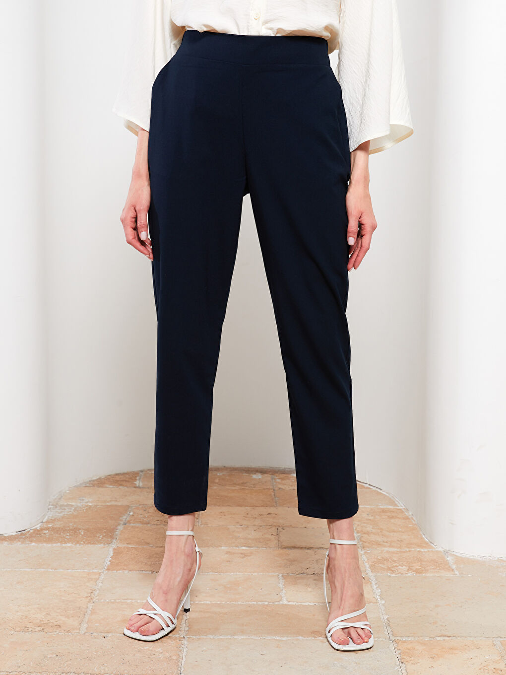 Damen Elastischer Bund Lockerer Sitz Reguläre Hose-7