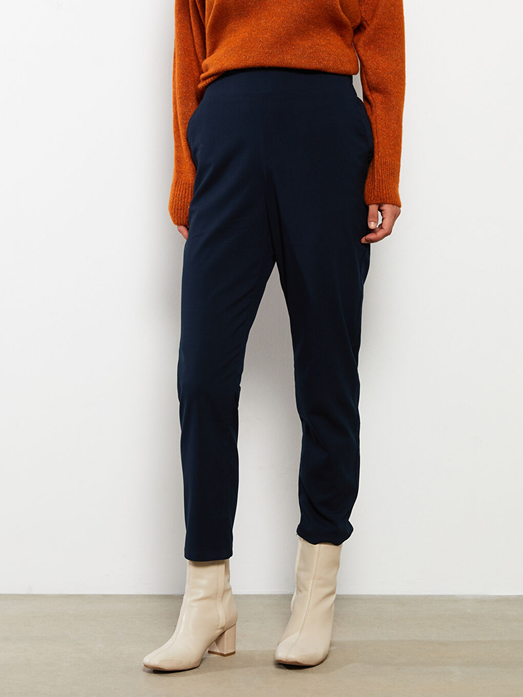 Damen Elastischer Bund Lockerer Sitz Reguläre Hose-2