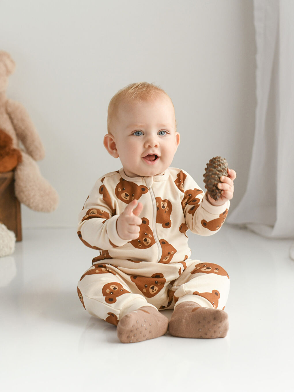Crew Neck Long Sleeve Printed Baby Boys Jumpsuit 2 Pack
