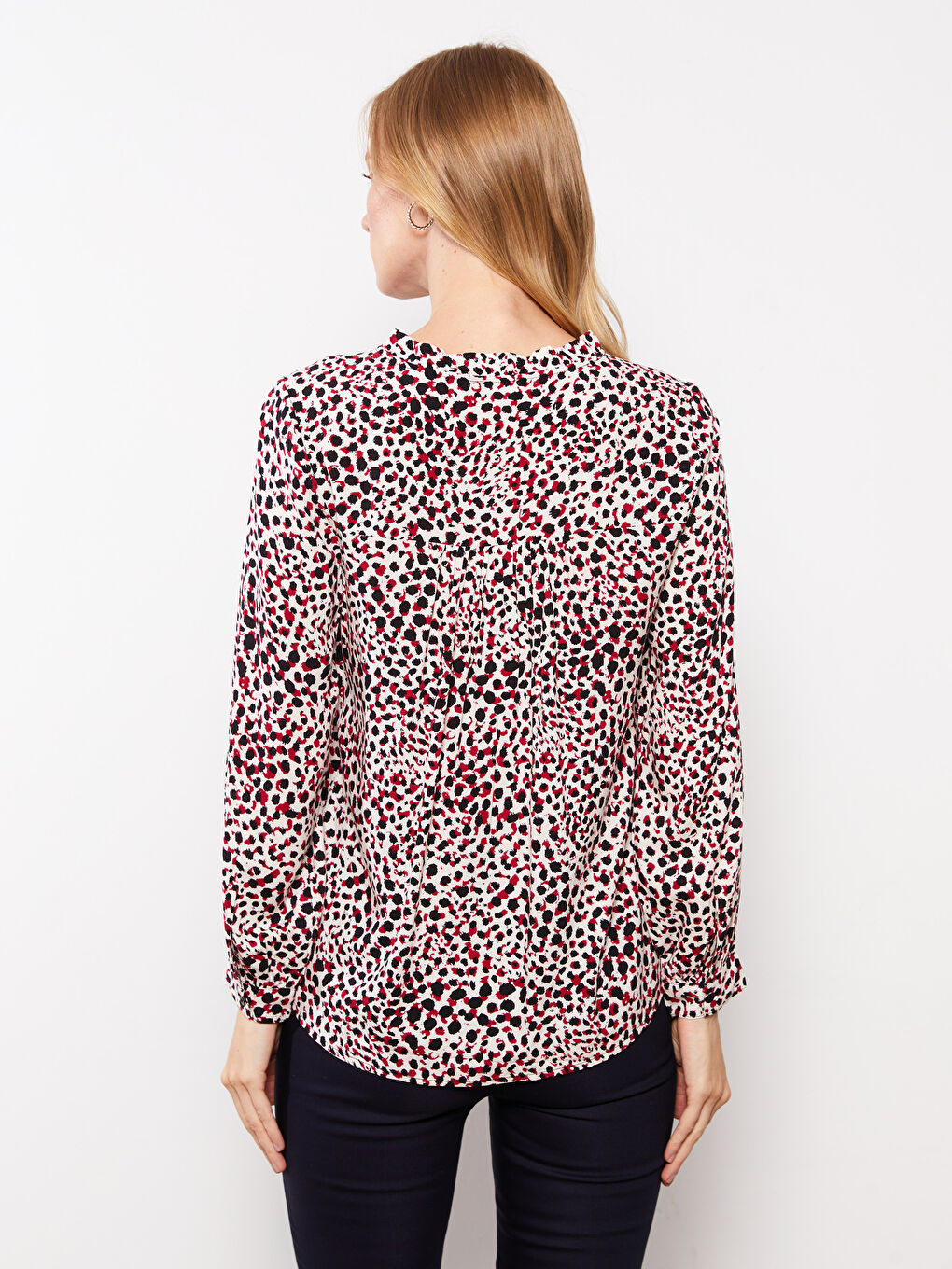 Chemise pour Femmes à Col Lavallière Imprimée à Manches Longues en Viscose-4