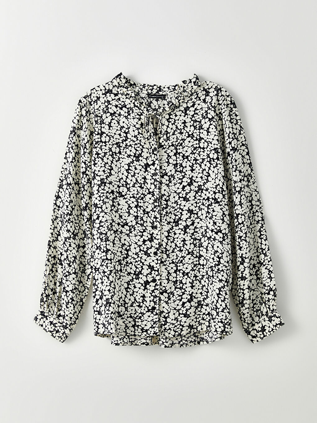 Tied Collar Patterned Long Sleeve Viscose Women's Shirt-5