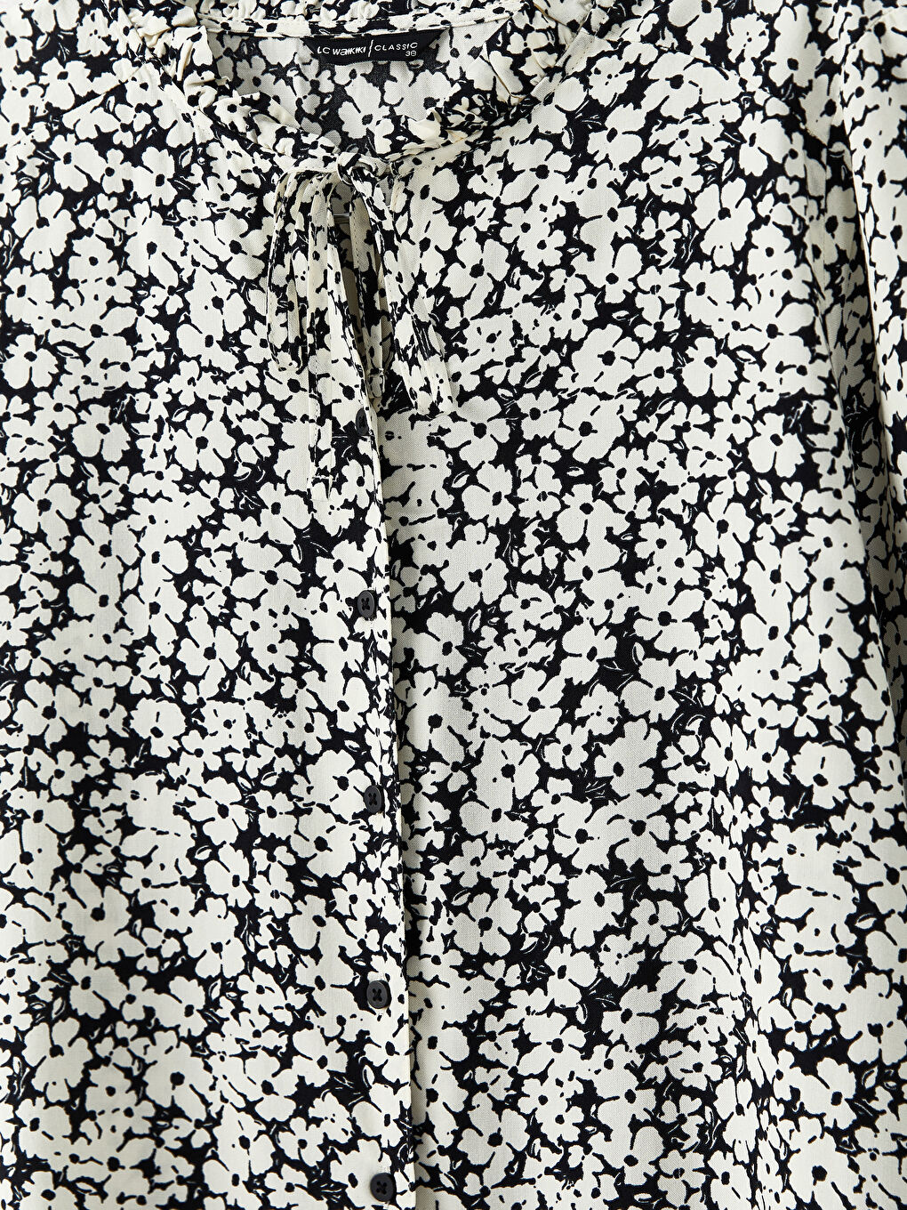 Tied Collar Patterned Long Sleeve Viscose Women's Shirt-6