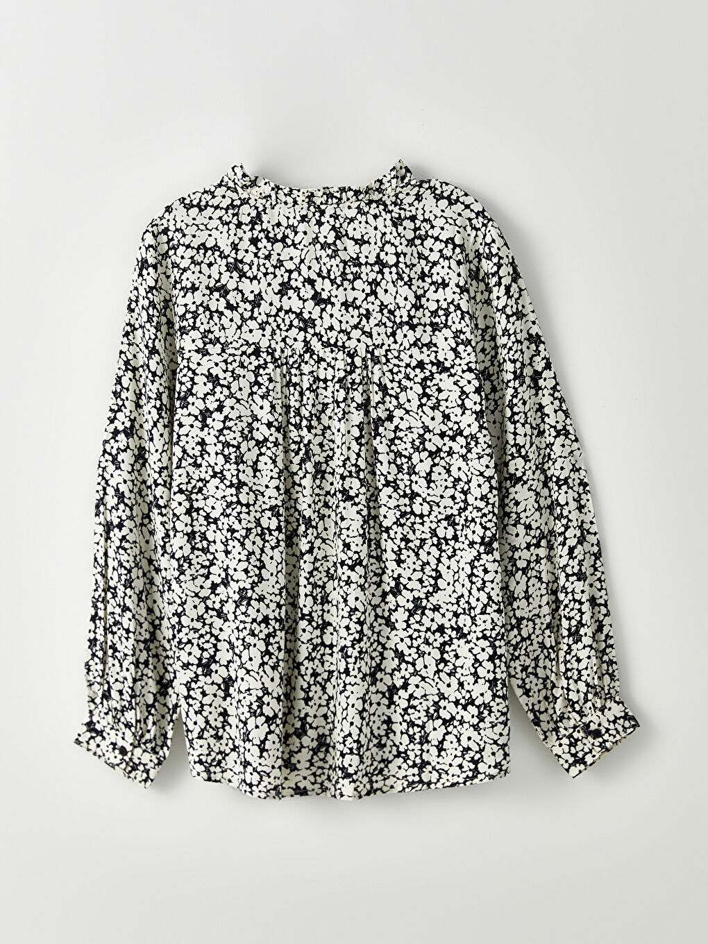 Tied Collar Patterned Long Sleeve Viscose Women's Shirt-7