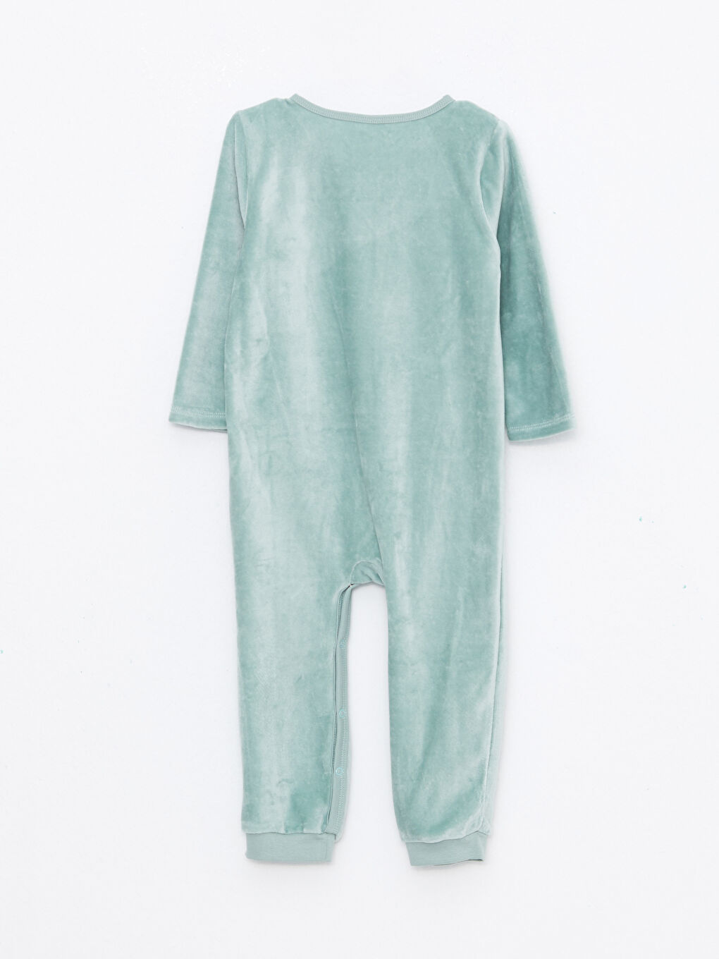 Yeşil Bisiklet Yaka Uzun Kollu Nakış Detaylı Erkek Bebek Kadife Tulum-1