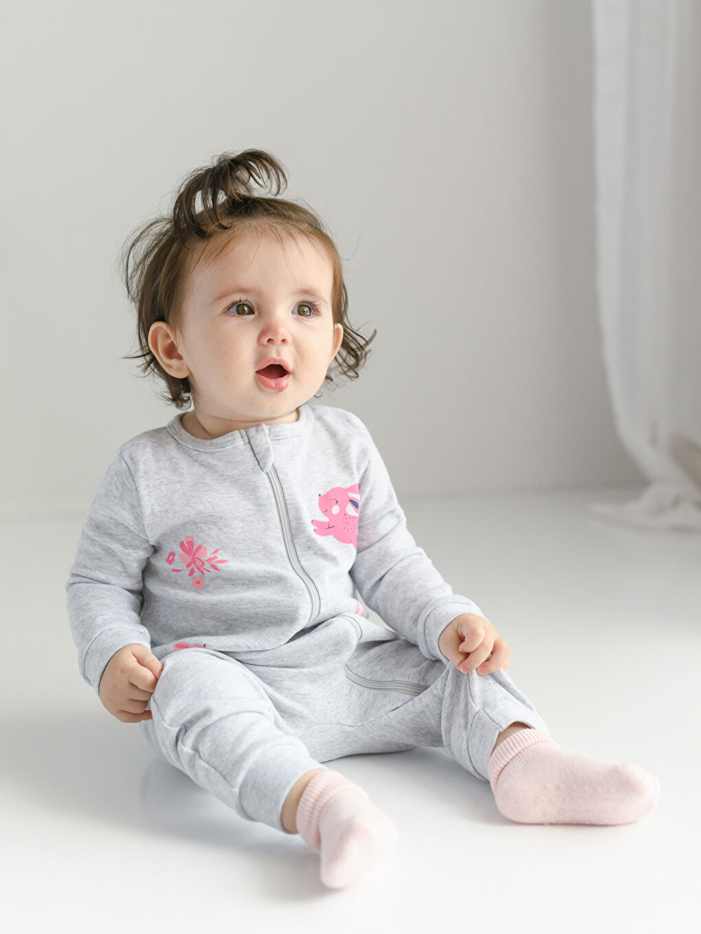 Crew Neck Long Sleeve Printed Baby Girls Jumpsuit 2 Pack