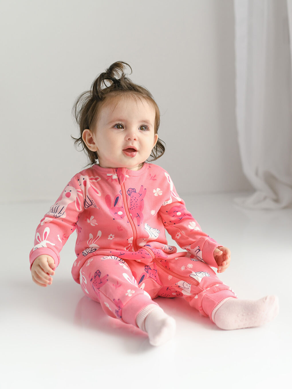 Crew Neck Long Sleeve Printed Baby Girls Jumpsuit 2 Pack-1