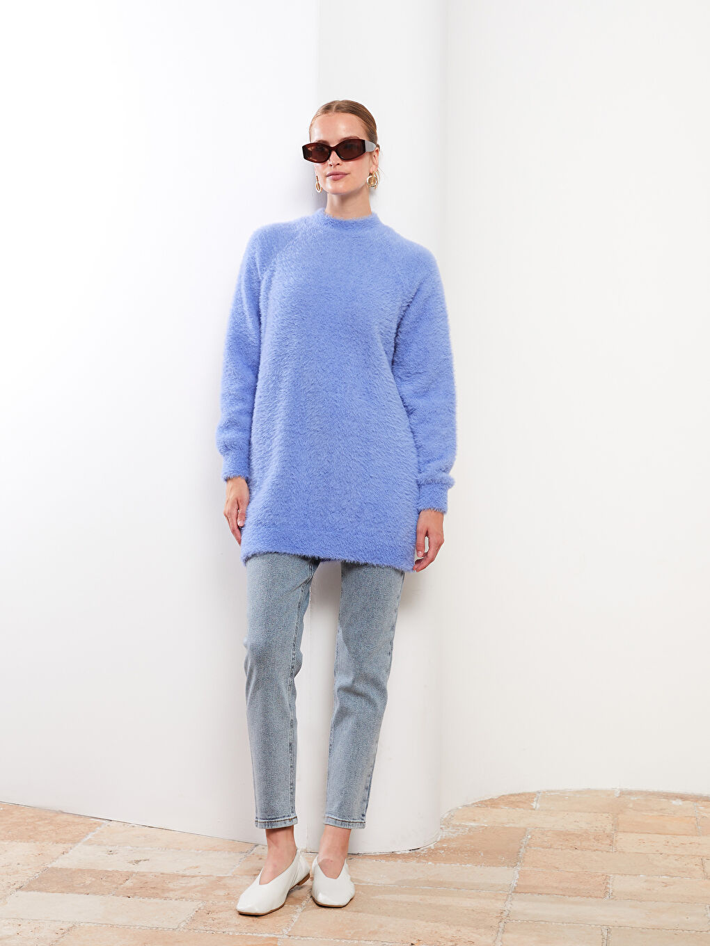 Turtle Neck Regular Long Sleeve Oversize Women's Tricot Tunic