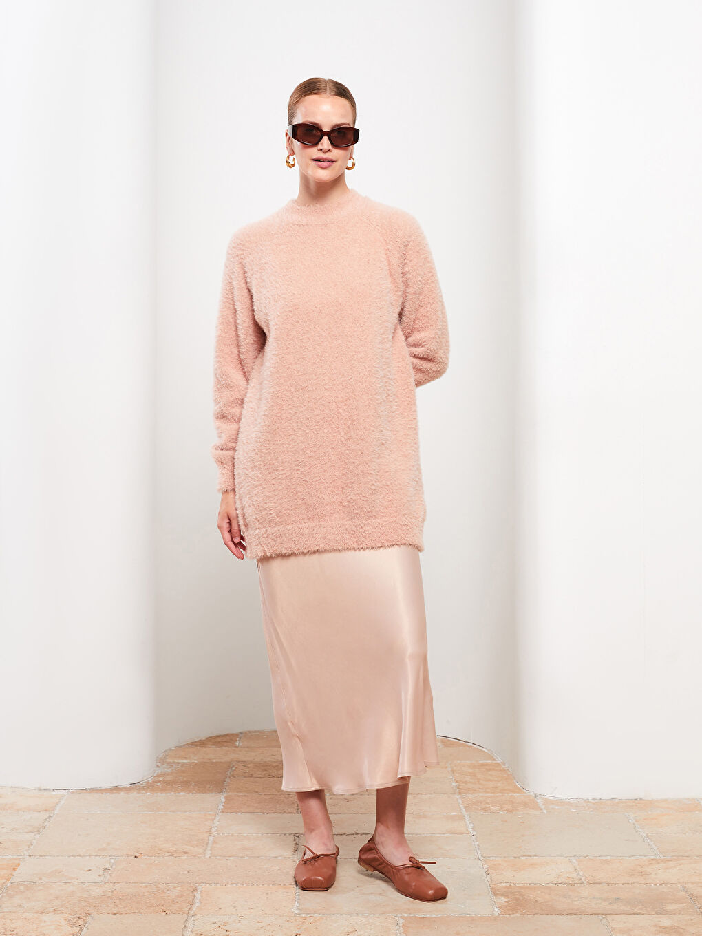 Turtle Neck Regular Long Sleeve Oversize Women's Tricot Tunic-3