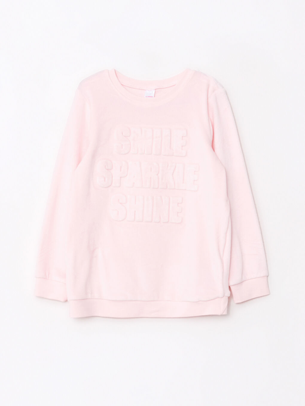 LCW Kids Bisiklet Yaka Kabartma Yazı Desenli Uzun Kollu Kadife Kız Çocuk Pijama Takımı -W24381Z4-FW2