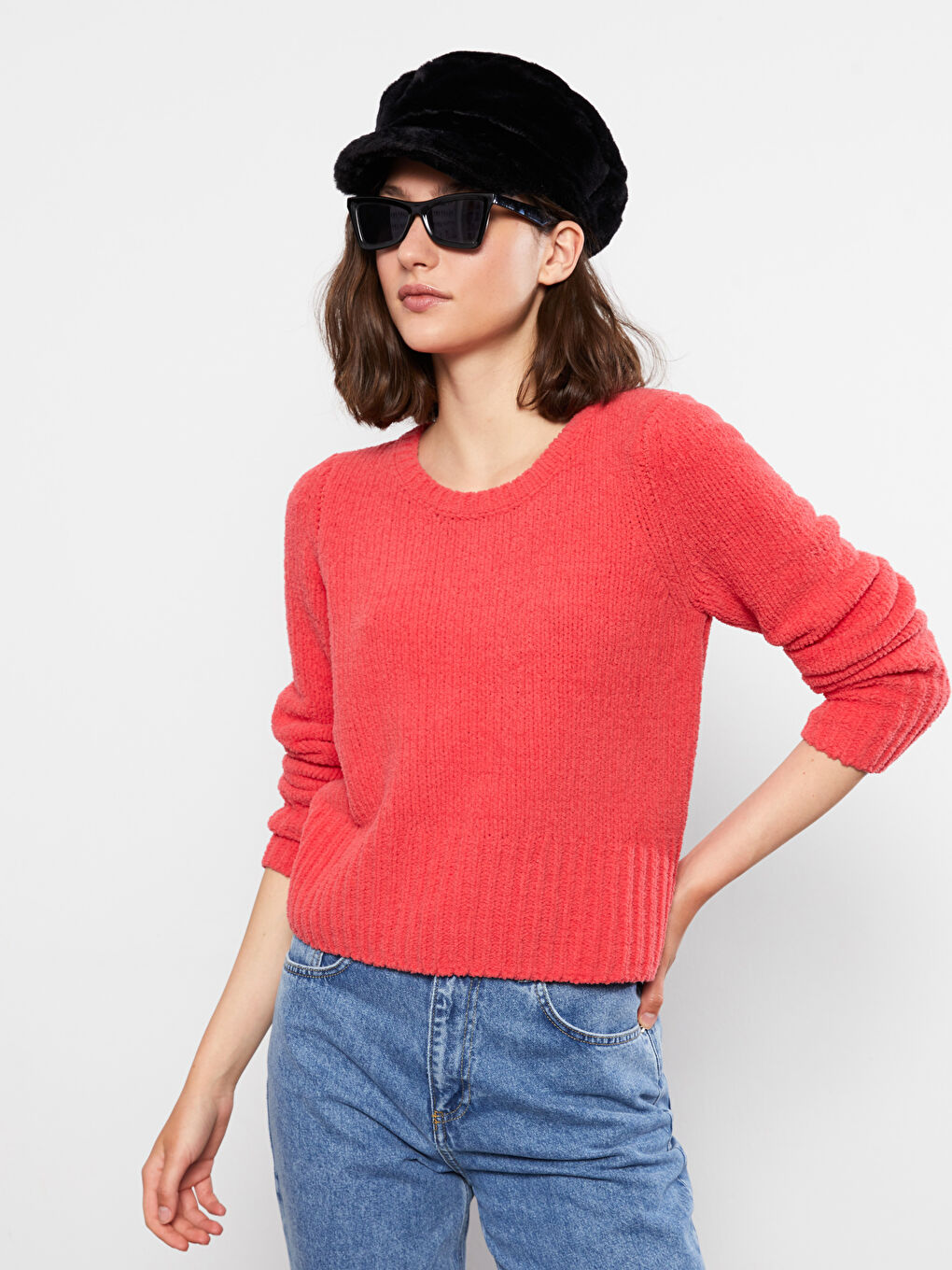 Crew Neck Plain Long Sleeve Women's Knitwear Sweater-2
