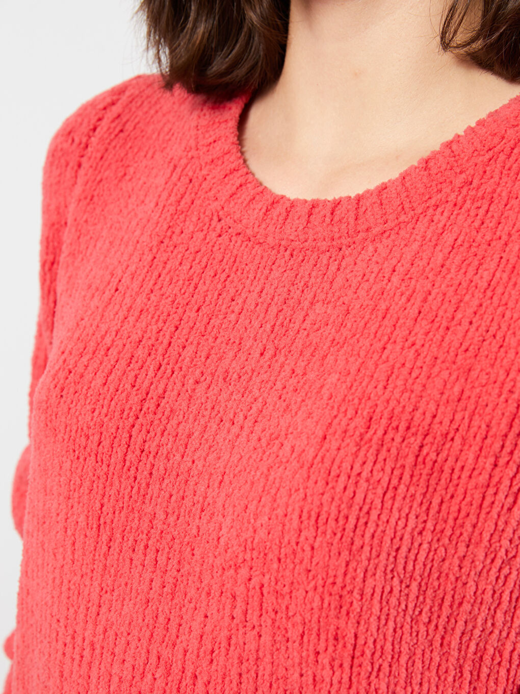 Crew Neck Plain Long Sleeve Women's Knitwear Sweater-3