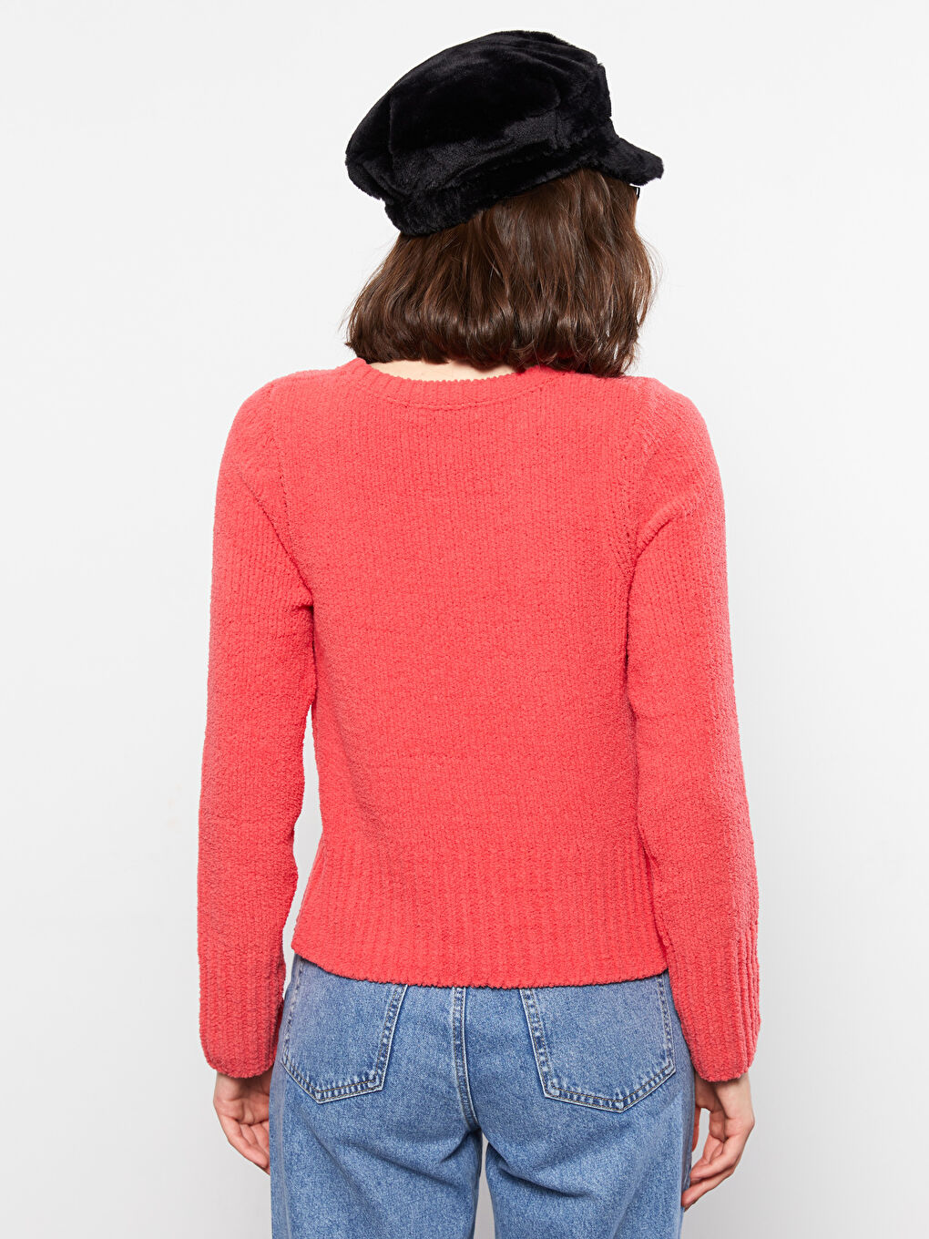 Crew Neck Plain Long Sleeve Women's Knitwear Sweater-4