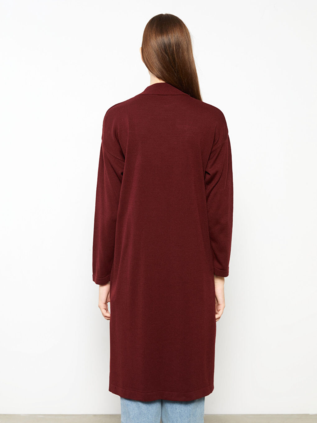 Bordo Dik Yaka Kadın Triko Tunik-4