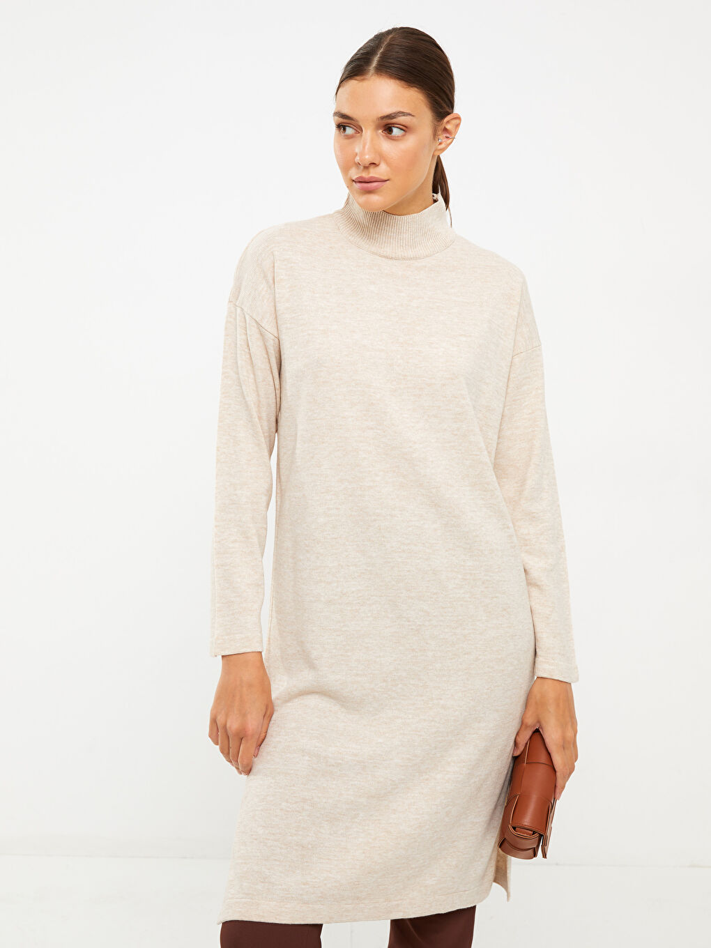 Funnel Neck Women's Knitwear Tunic