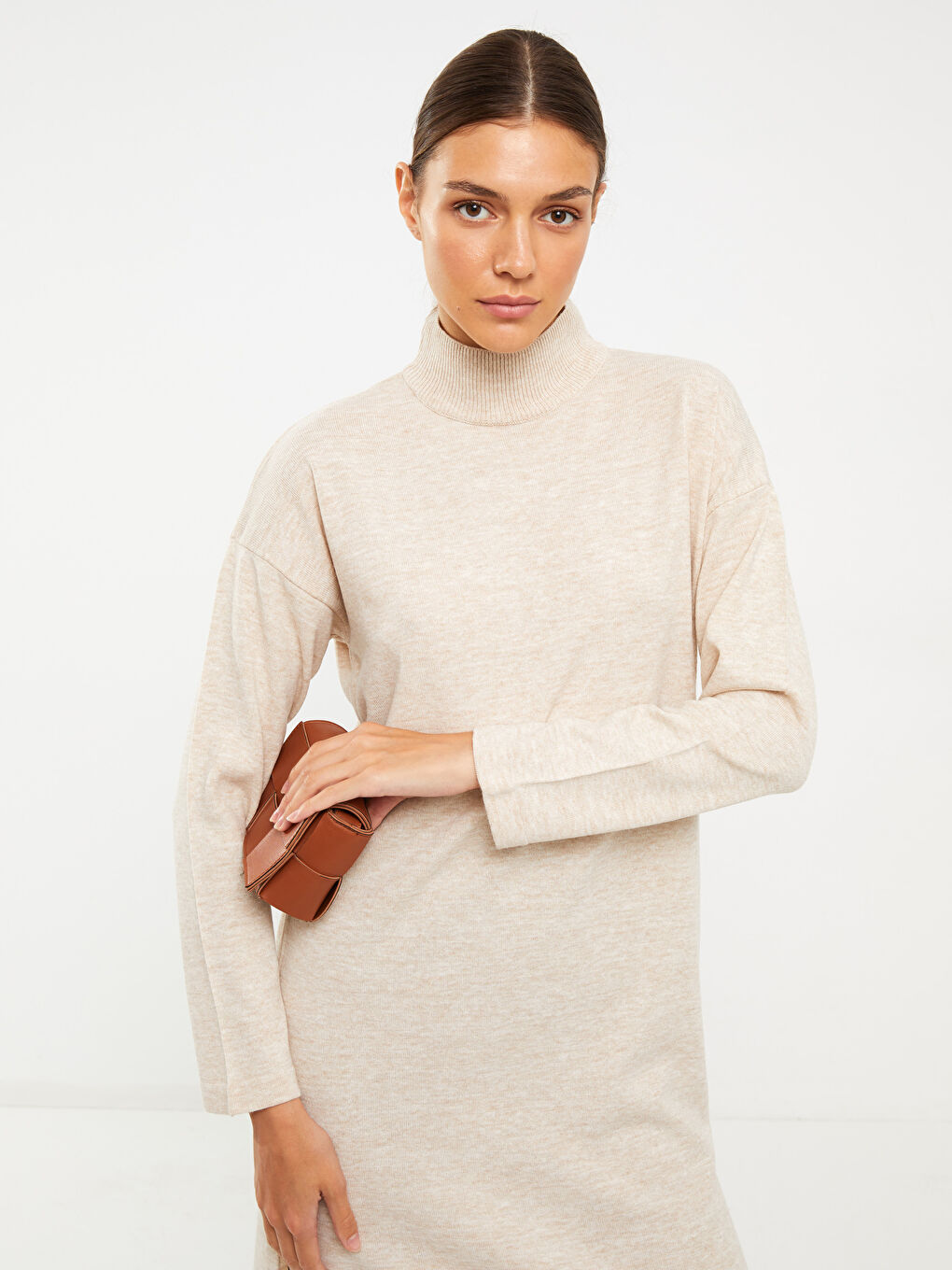 Funnel Neck Women's Knitwear Tunic-1