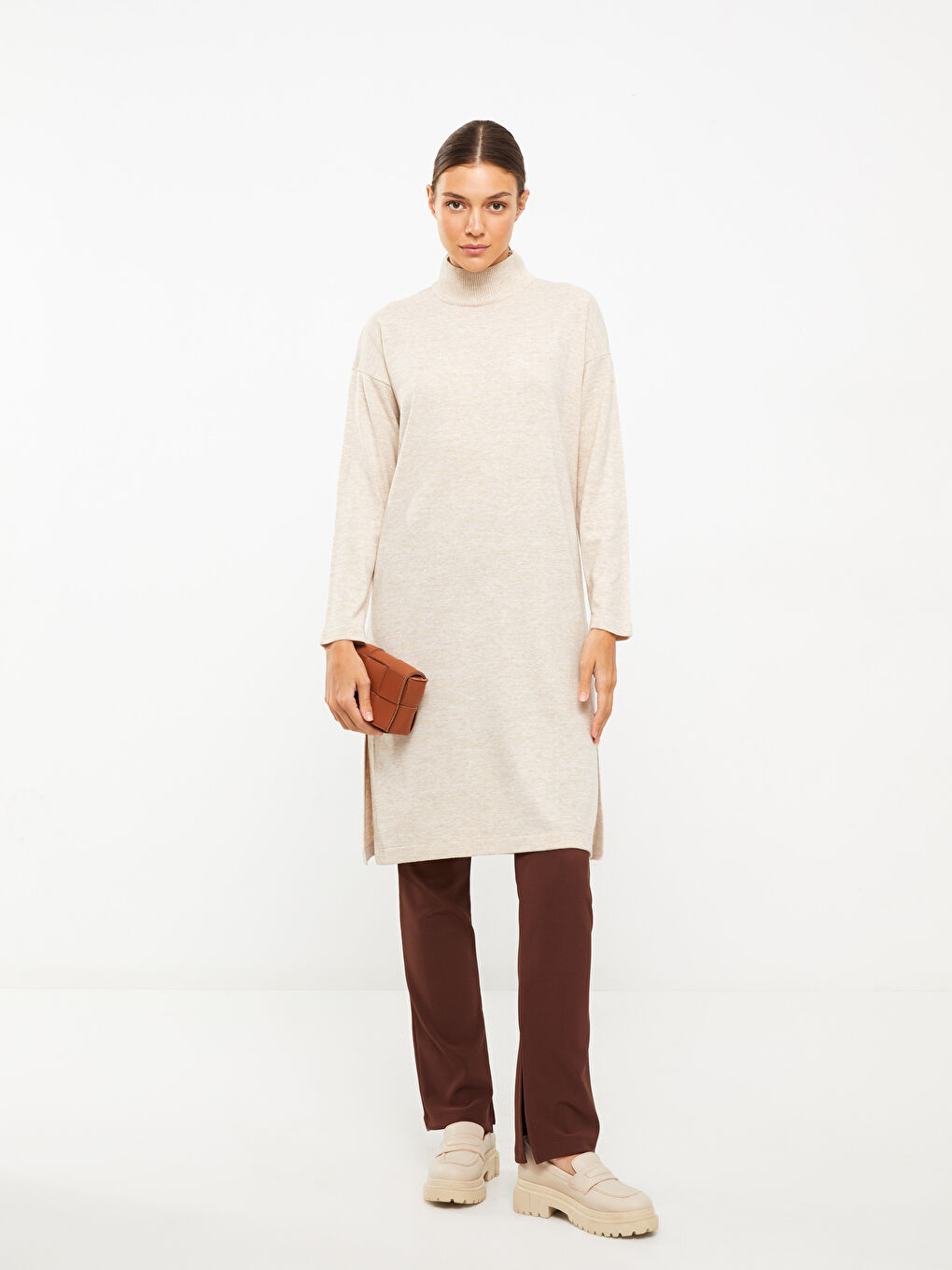 Funnel Neck Women's Knitwear Tunic-2